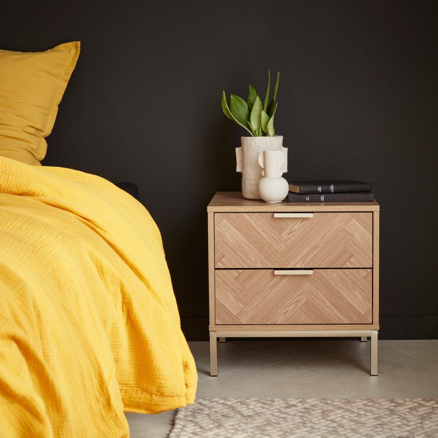 Wood-effect Bedside Table With Herringbone Pattern
